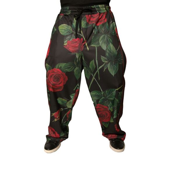 Dolce & Gabbana Black Floral Polyester Jogger SweatMen's Men's Pants